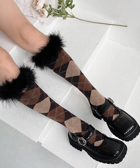 Cozy Chic Argyle Knee-High Socks with Faux Feather Trim | Fall & Holiday Style