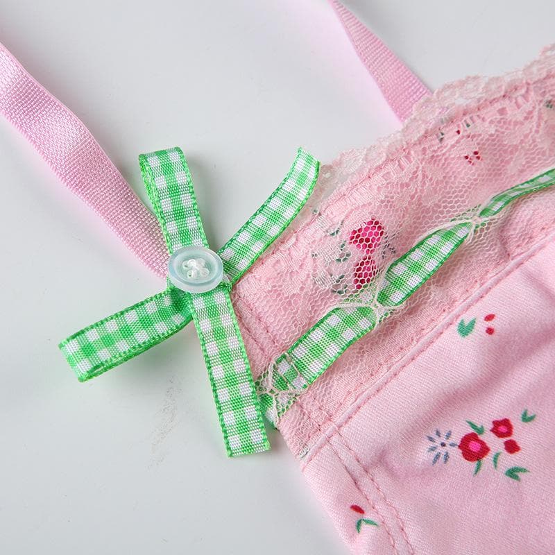 Sweetheart Pink Floral Cami Top with Gingham & Lace | Cozy Autumn Layering & Cottagecore Charm