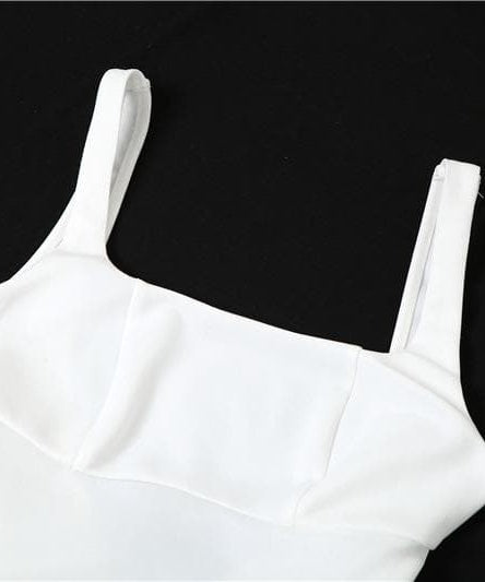 Chic White Square Neck Mini Dress - Ruched Side Tie & Backless Detail - Fall Party Ready