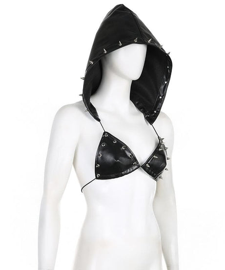 Fierce Spiked Faux Leather Bra Top - Halloween & Festival Ready Statement