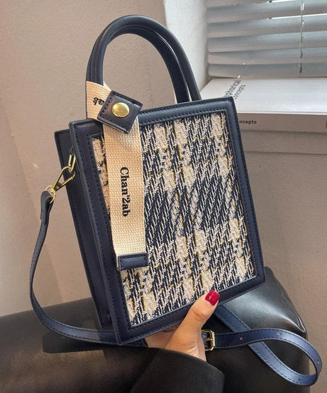 Chic Knitted Houndstooth Crossbody Tote – Fall/Winter Top Handle Bag