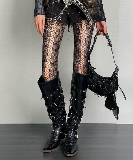 <b>Gothic Glam</b>: Edgy Lace Pattern Fishnet Tights for Fall & Halloween