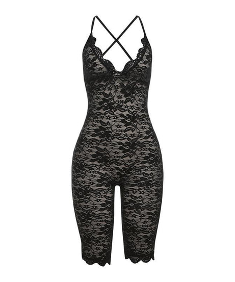 Sultry Black Lace V-Neck Romper Bodysuit – Chic & Flirty for Fall Nights