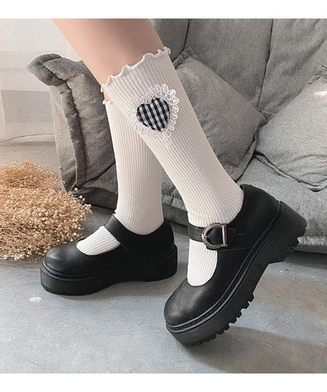 Sweet & Spooky: Ruffle Heart Ribbed Crew Socks - Fall & Halloween Ready!