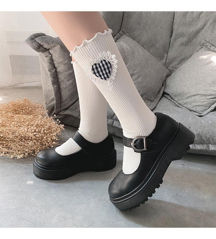 Sweet & Spooky: Ruffle Heart Ribbed Crew Socks - Fall & Halloween Ready!