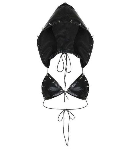 Fierce Spiked Faux Leather Bra Top - Halloween & Festival Ready Statement