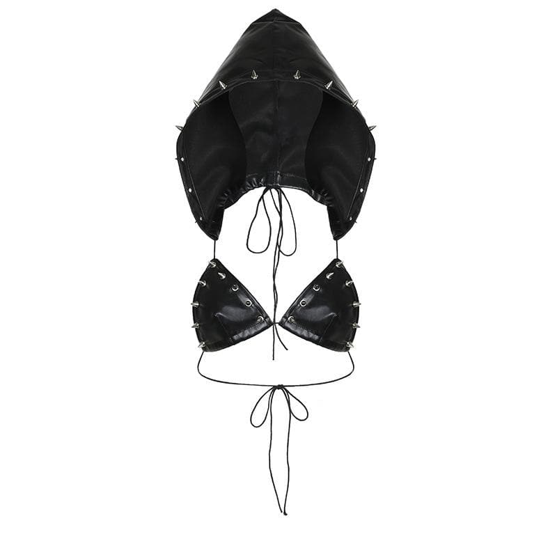 Fierce Spiked Faux Leather Bra Top - Halloween & Festival Ready Statement