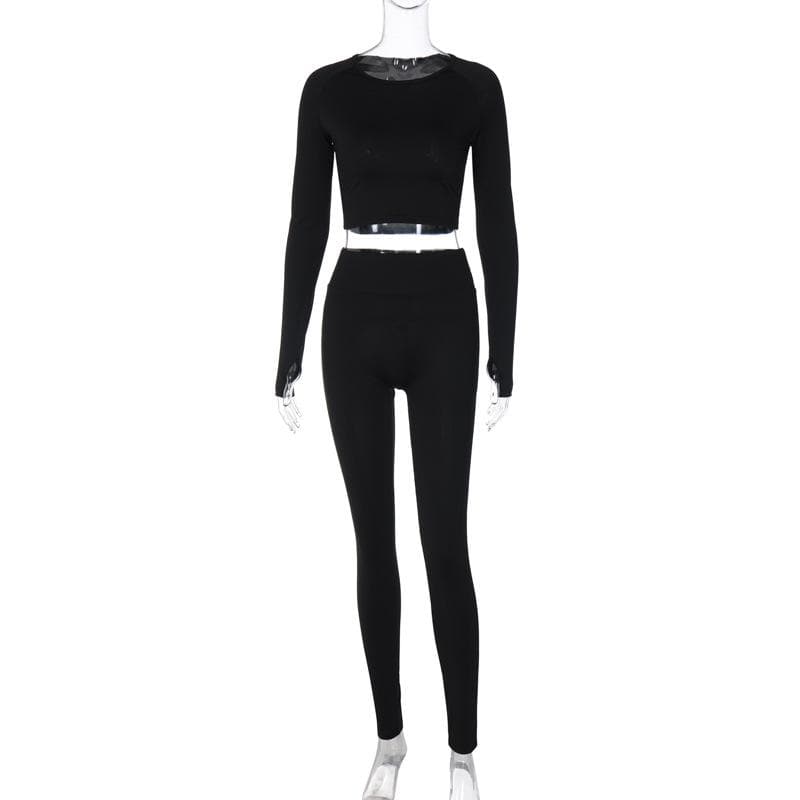 Fall Chic Seamless Workout Set: Crop Top & High-Waist Leggings with Thumbholes