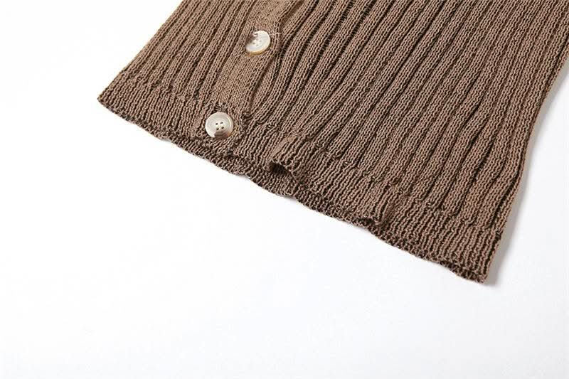 Fall's Must-Have: Chic Chocolate Ribbed Knit Asymmetrical Crop Top & Mini Skirt Set with Arm Warmers