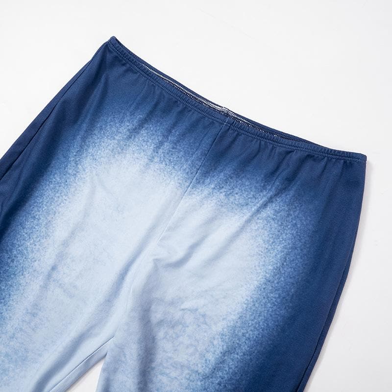 Cozy Chic Ombre Blue Flare Pant & Crop Top Set | Fall Vibes Fashion for Women