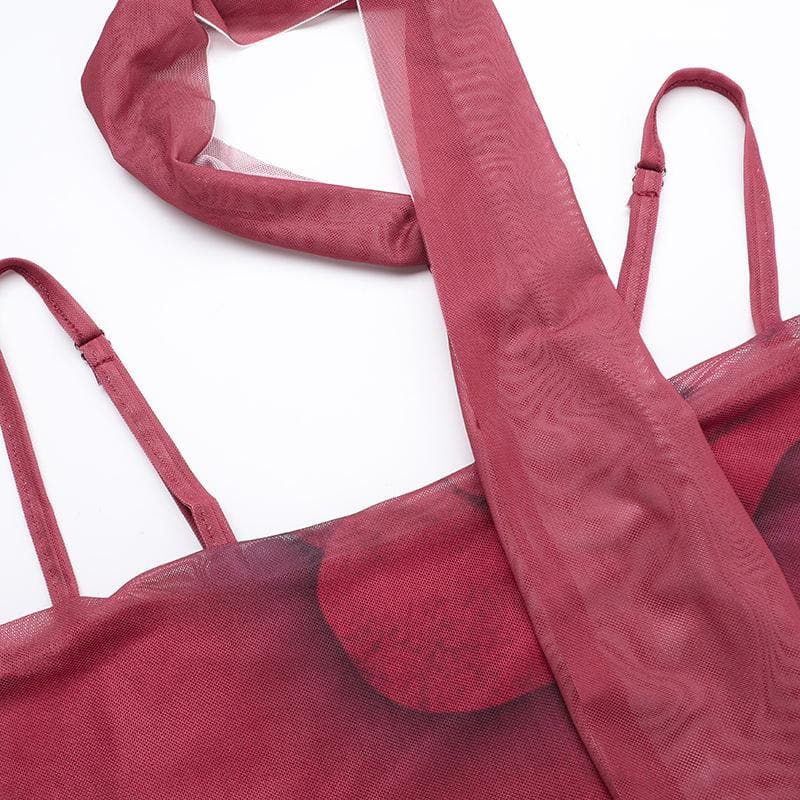 Romantic Rose Mesh Cami Midi Dress | Elegant Ruffle Backless for Fall & Holiday Parties