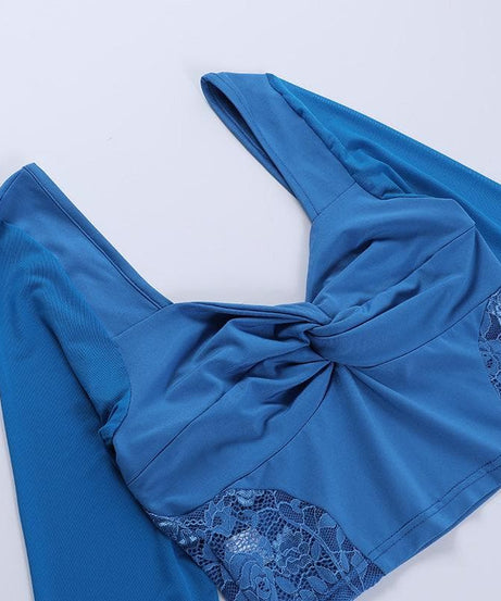 Royal Blue Obsession: Mesh & Lace Cutout Mini Skirt Set - Fall Night Out