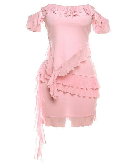 Flirty Pink Ruffle Off-Shoulder Mini Dress - Y2K Glam for Fall Parties & Getaways