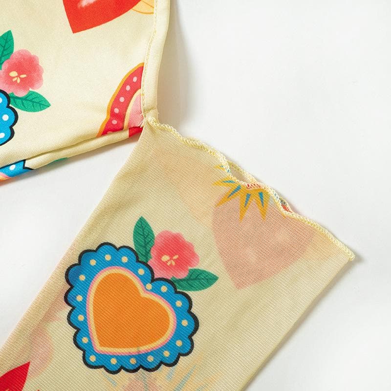 Vibrant Sacred Heart Mesh Mini Dress - Asymmetrical Long Sleeve | Fall Statement