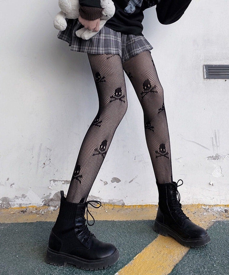 Spooky Chic Skull & Crossbones Fishnet Tights - Your Essential Fall & Halloween Statement Piece