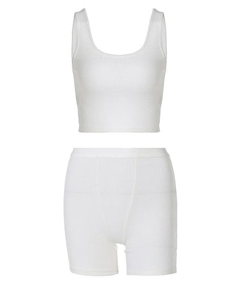 Fall Favorite: Effortless Ribbed Crop Top & Biker Shorts Set - Cozy Chic Loungewear