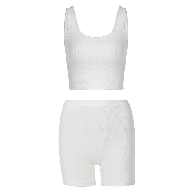 Fall Favorite: Effortless Ribbed Crop Top & Biker Shorts Set - Cozy Chic Loungewear