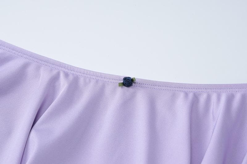Lavender Dreamland: Chic 3-Piece Scalloped Crop Top, Flowy Mini Skirt & Long Sleeve Bolero Set – Your Fall Style Essential
