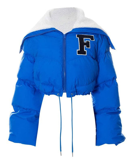 The 'F' Factor Cropped Puffer Jacket: Cozy Sherpa Collar & Trendy Fall Style