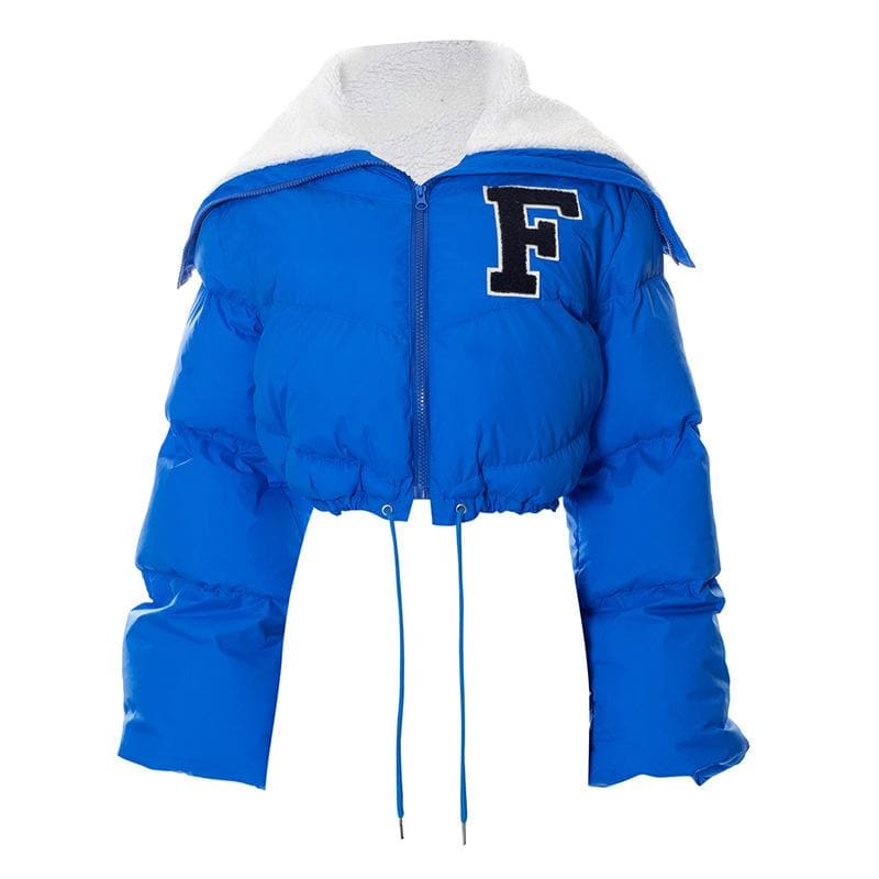 The 'F' Factor Cropped Puffer Jacket: Cozy Sherpa Collar & Trendy Fall Style