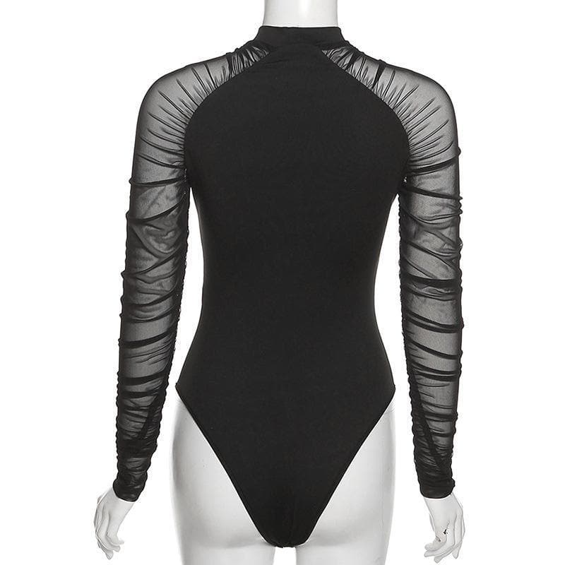 Effortless Chic Black Mesh Illusion High Neck Bodysuit | Fall & Holiday Style Essential