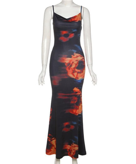 Stunning Fall Bloom Cowl Neck Maxi Dress for Women - Chic Bodycon Evening Wear