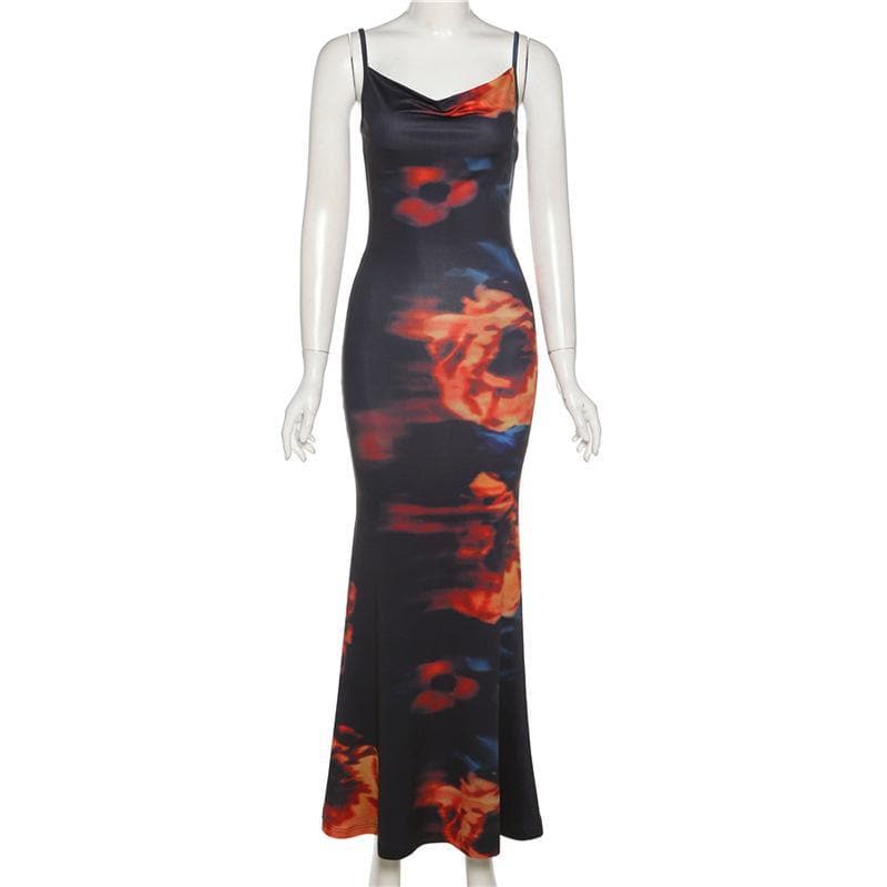 Stunning Fall Bloom Cowl Neck Maxi Dress for Women - Chic Bodycon Evening Wear