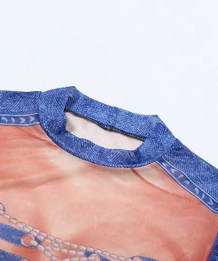 Slay the Season: Edgy Denim Illusion Ribcage Crop Top & Lace-Up Cutout Leggings Set – Fall Night Out & Halloween Ready