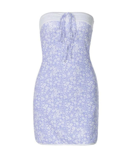 Lavender Floral Tie-Front Tube Mini Dress - Chic Fall Transition & Vacation Ready