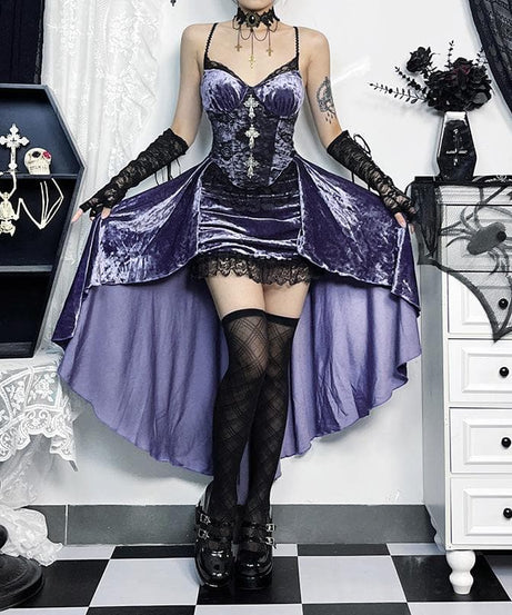 Vampire Queen Velvet & Lace High-Low Dress | Ultimate Halloween & Gothic Style