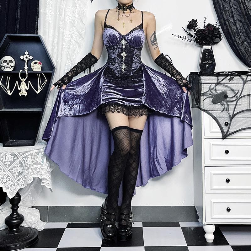 Vampire Queen Velvet & Lace High-Low Dress | Ultimate Halloween & Gothic Style