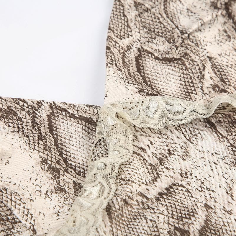 Effortless Chic: Snake Print V-Neck Lace Trim Cami Top - Fall Style Essential
