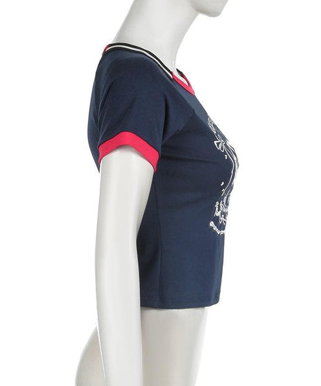 Cheers Darling Sky Blue Graphic Fitted Tee - Y2K Inspired Celebration Top for Fall