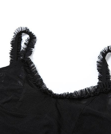 Sultry Black Ruffle Mesh Bodysuit - Your Chic Fall & Night Out Essential