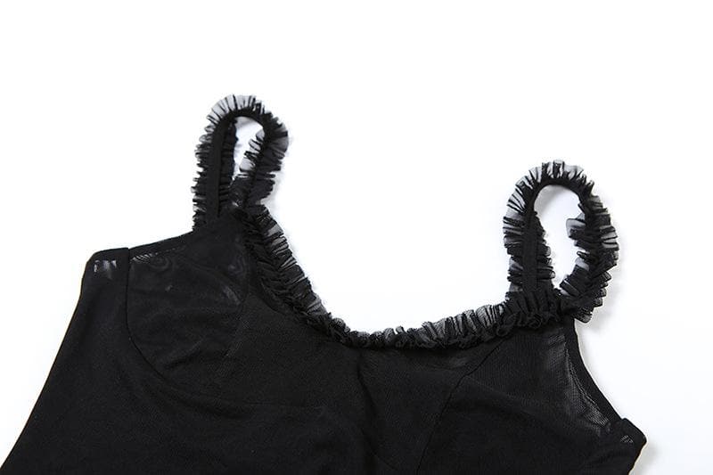Sultry Black Ruffle Mesh Bodysuit - Your Chic Fall & Night Out Essential