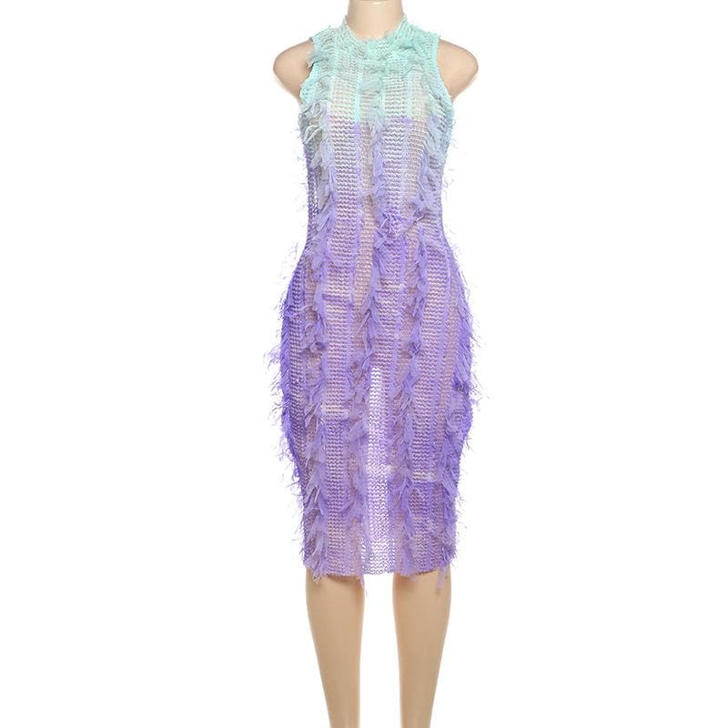Ombre Fringe Sheer Bodycon Midi Dress | Glamour for Fall Parties & Beyond