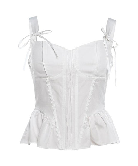 Elevate Your Fall Style: Chic White Corset Peplum Top with Tie Shoulders