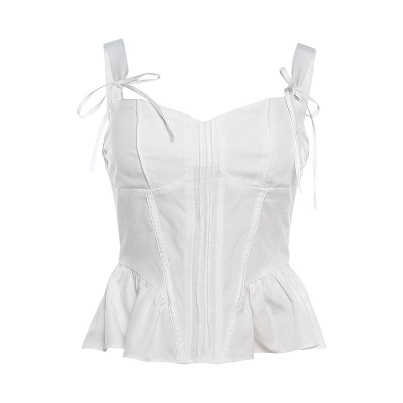 Elevate Your Fall Style: Chic White Corset Peplum Top with Tie Shoulders