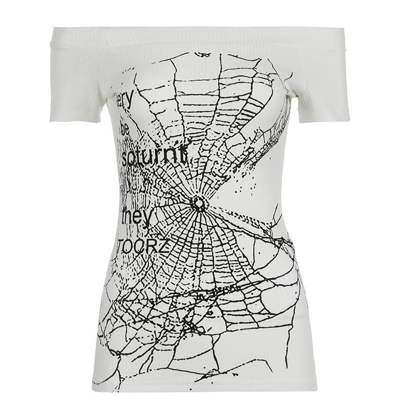 Haunted Web Off-Shoulder Ribbed Top | Edgy Fall Fashion & Halloween Ready