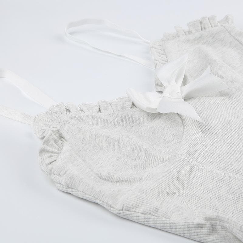 Chic Coquette Bow Corset Cami Top - Ruffled Lace Hem Tank for Fall Style