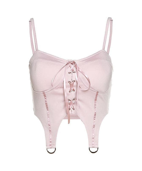Trendy Blush Pink Lace-Up Corset Crop Top - Y2K Cut-Out Style for Fall Nights & Beyond