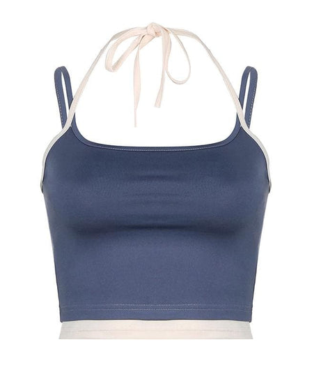 Chic Black & White Contrast Halter Crop Top – Essential Fall Style