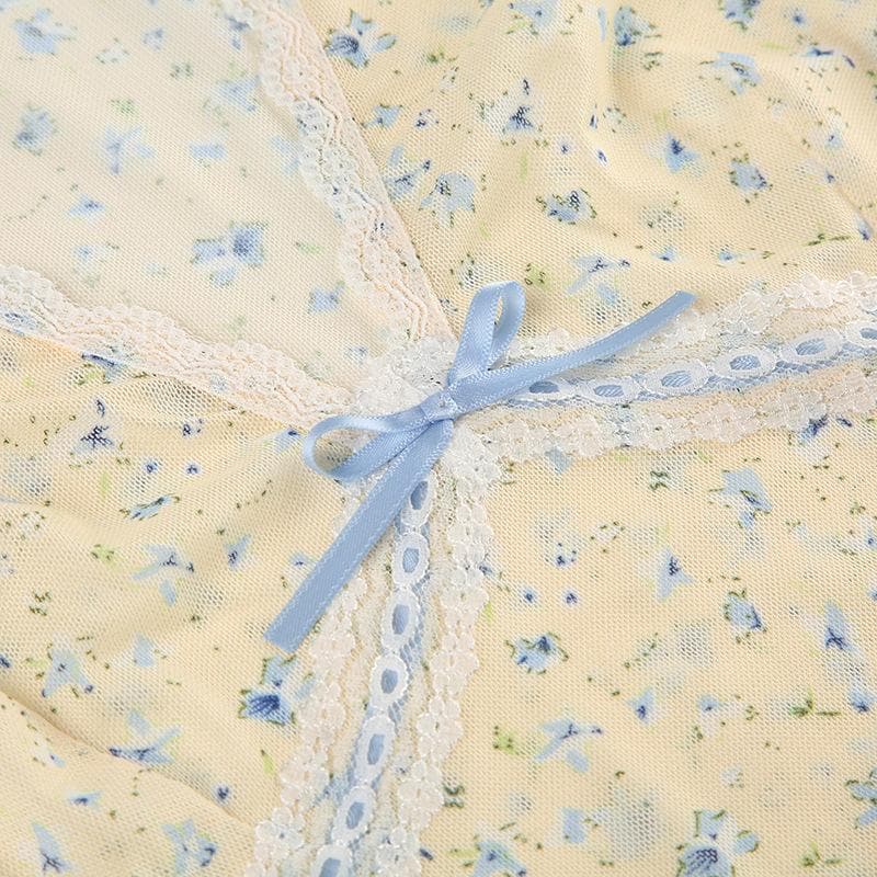 Dainty Coquette Floral V-Neck Top | Romantic Lace Trim & Bow Cap Sleeve Blouse