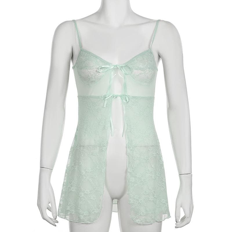 Whisper Blue Coquette Sheer Lace Tie-Front Top – Ethereal Fall Layering & Date Night Chic