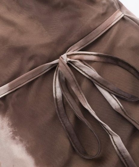 Fall Chic "Latte Haze" Ruched Mesh Tie-Dye Midi Dress for Women