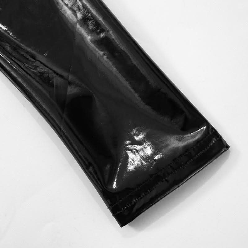 Sultry Wet Look Patent Leather Cropped Set - Edgy Clubwear & Halloween Ready