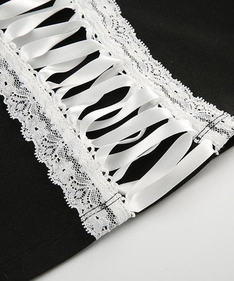 Dark Romance Sweetheart Corset Cami Top - Black & White Lace-Up Elegance