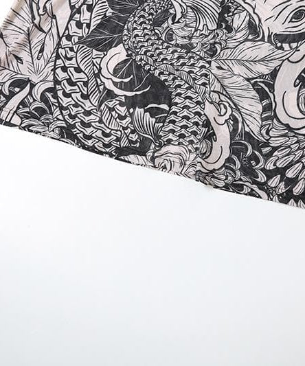 Artistic Koi Mesh Maxi Dress - Elegant High-Neck Fall Statement Piece