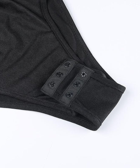 Effortless Fall Chic: Black One-Shoulder Ruched Bodysuit - Draped Mock Neck Style