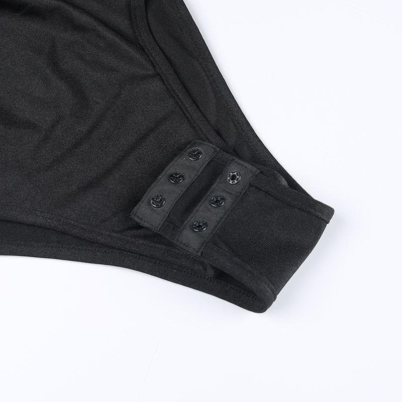 Effortless Fall Chic: Black One-Shoulder Ruched Bodysuit - Draped Mock Neck Style